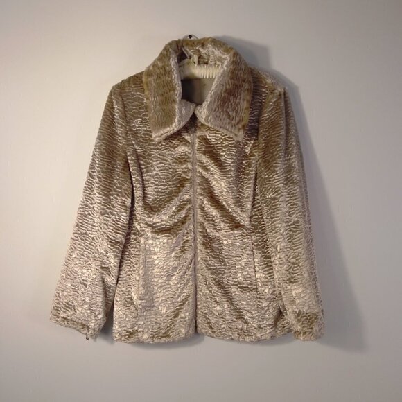 Vintage Glam Golden Champagne Faux Fur Persian Lamb Reversible Rain Jacket SzPS - Picture 13 of 13
